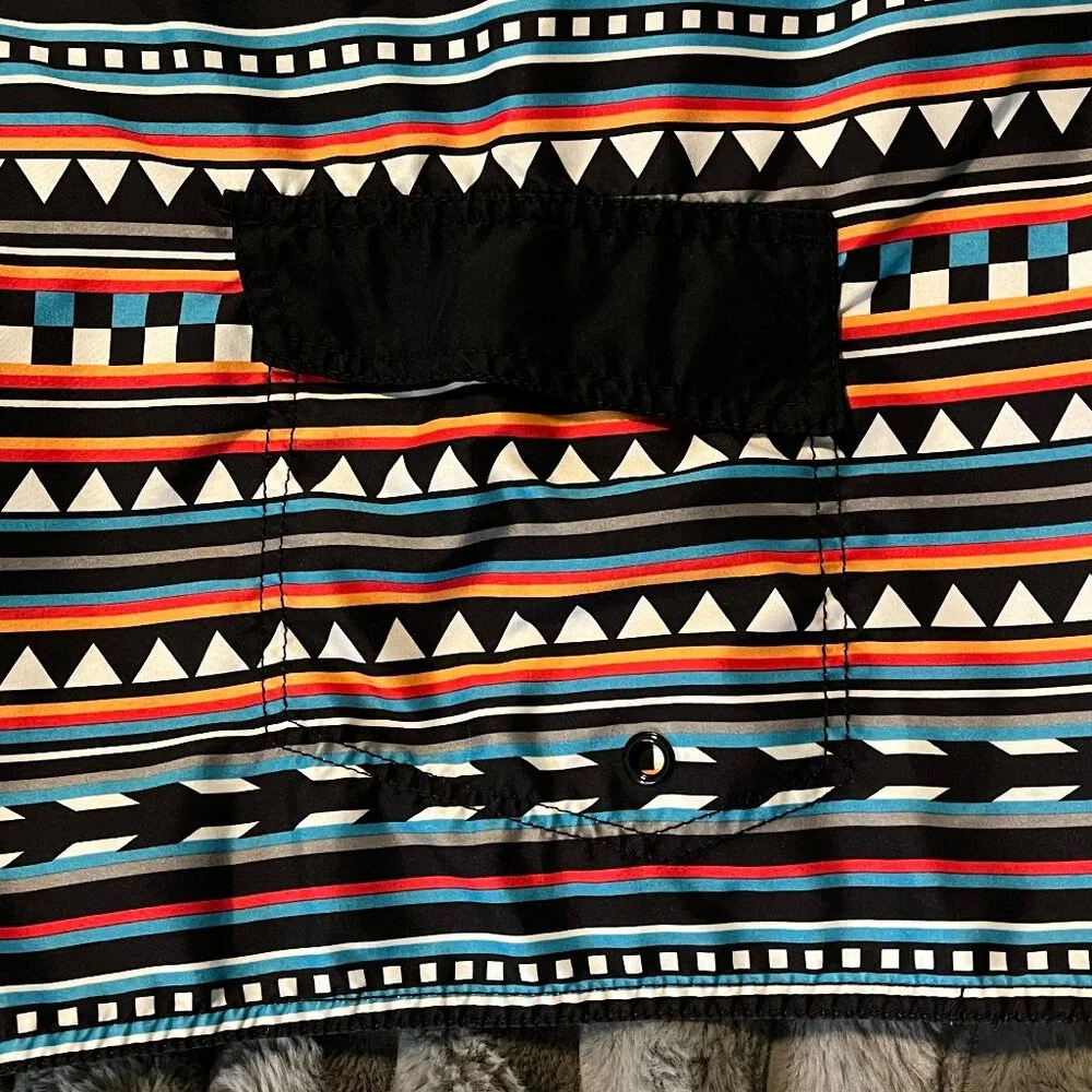 Board Shorts Men's Tribal Aztec Striped Drawstring Lined Swim Trunks Size L